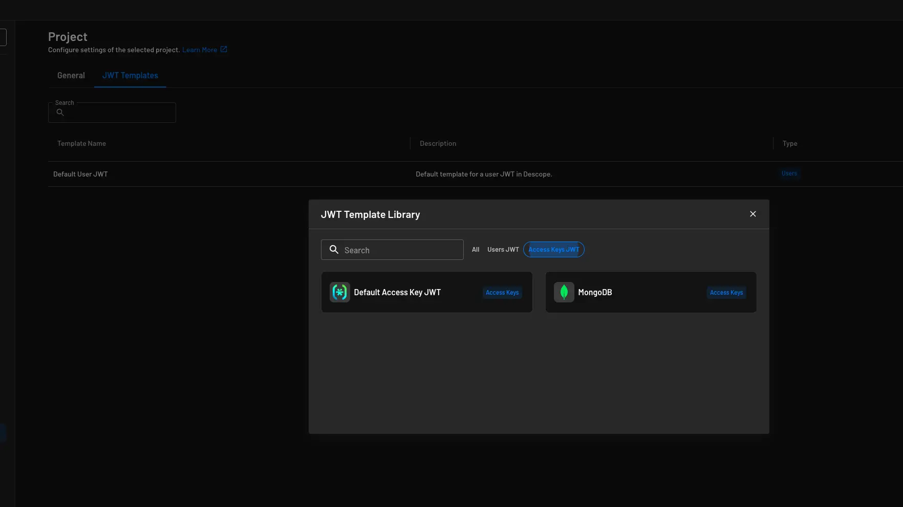 Add an access key JWT token to your Descope project