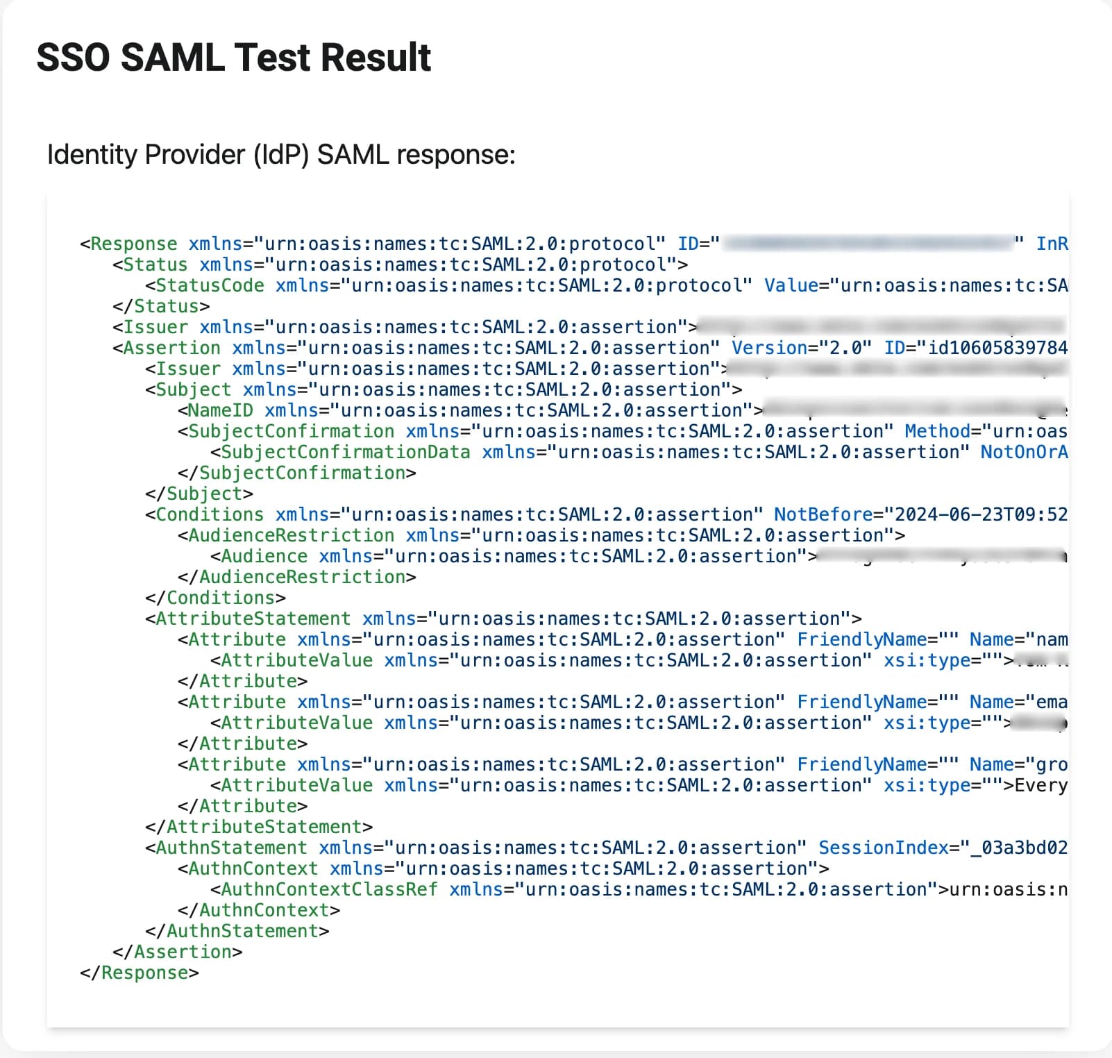 sso config saml response