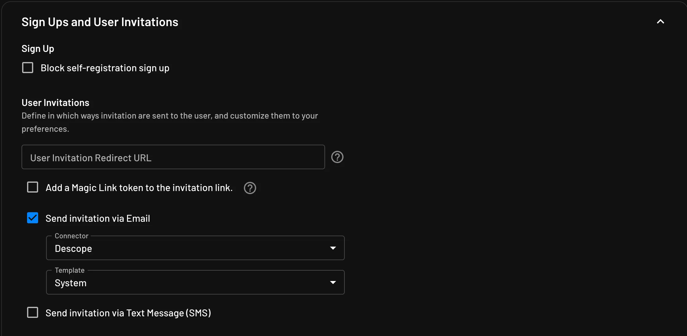 Descope block self-registration sign up