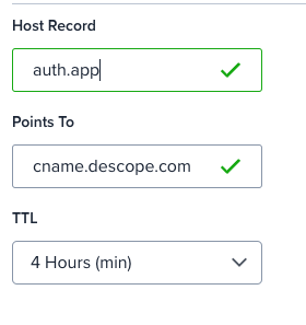 Descope custom cname example