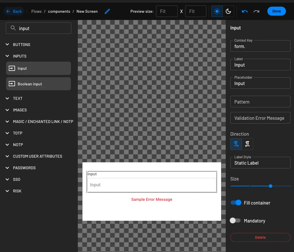 Configuring an input field component within Descope Flows