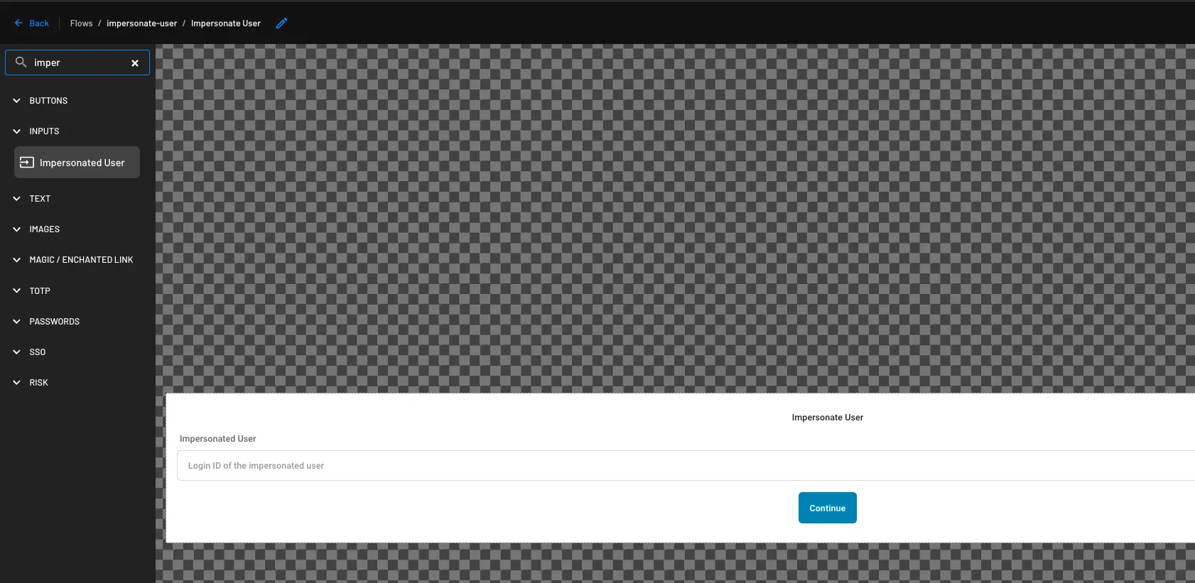 An example of a user impersonation screen within a Descope flow