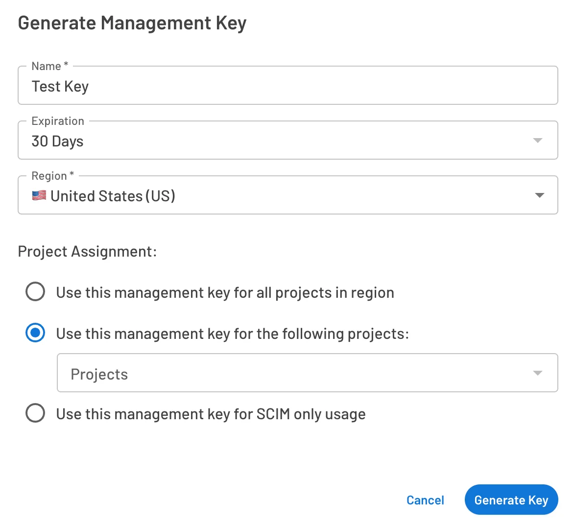 Descope management key generation