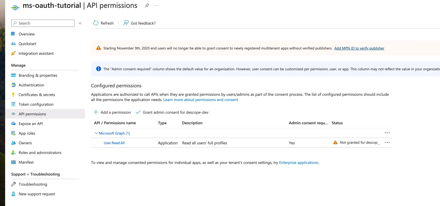 Descope custom social login with Microsoft, creating microsoft application 9